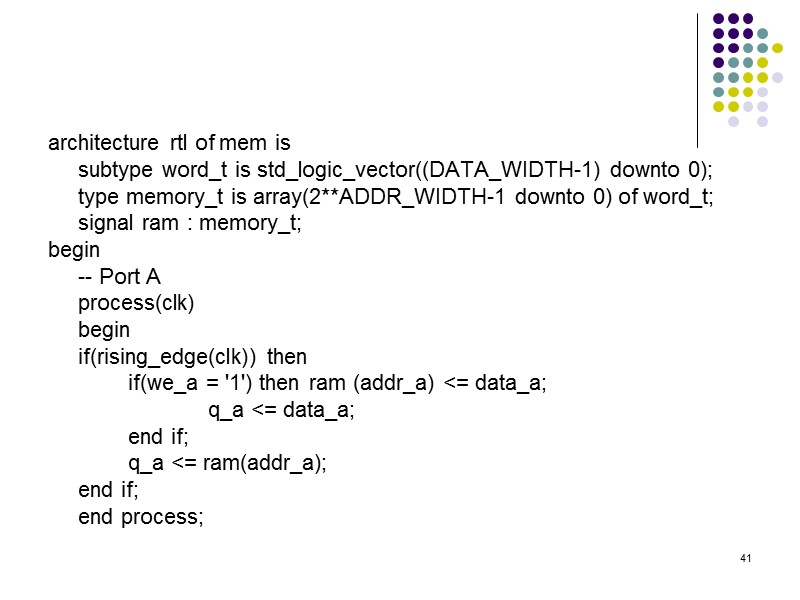 41 architecture rtl of mem is  subtype word_t is std_logic_vector((DATA_WIDTH-1) downto 0); 